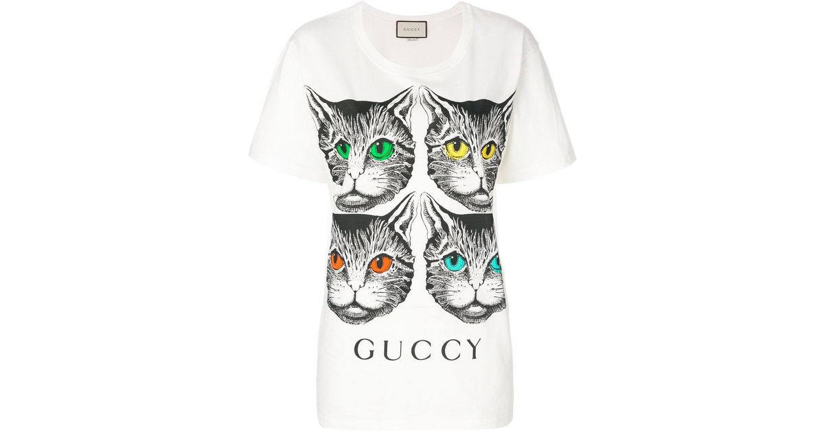 GUCCI ミスティックキャットスパンコールTシャツ ホワイト