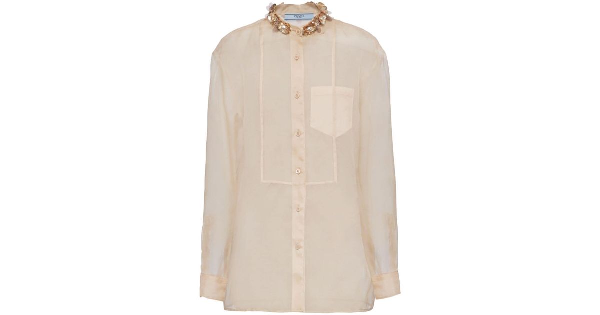 Prada sequin-embellished silk organza shirt - Neutrals