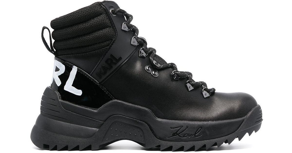 Karl Lagerfeld Lace-up Leather Combat Boots in Black - Lyst