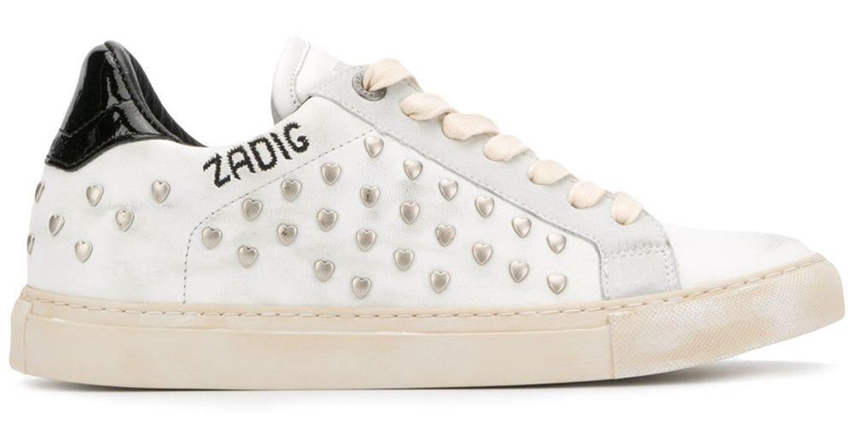 Zadig & Voltaire Heart Studded Sneakers in White | Lyst