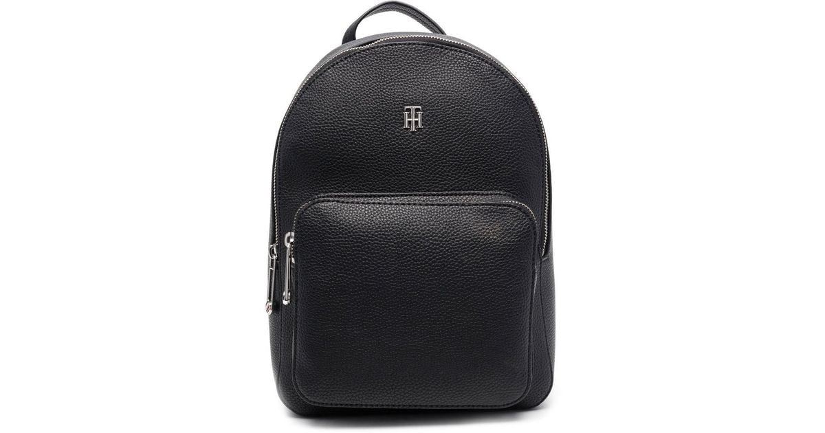 Tommy Hilfiger Leather Logo-plaque Backpack in Black | Lyst