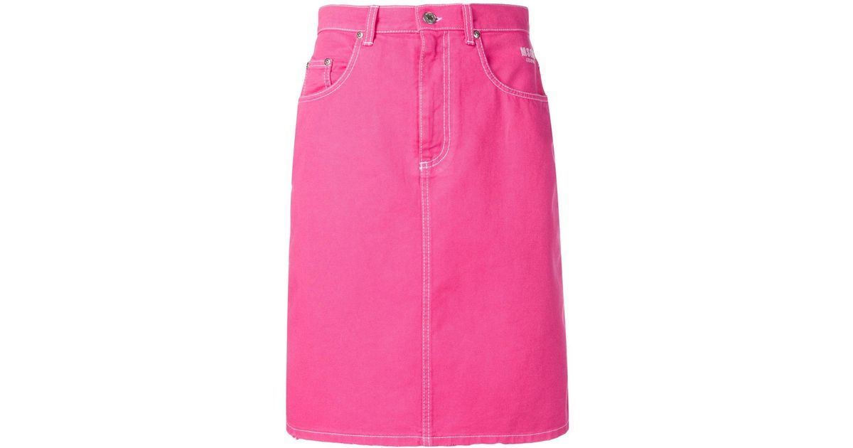 MSGM Contrast Stitch Denim Skirt in Pink - Lyst