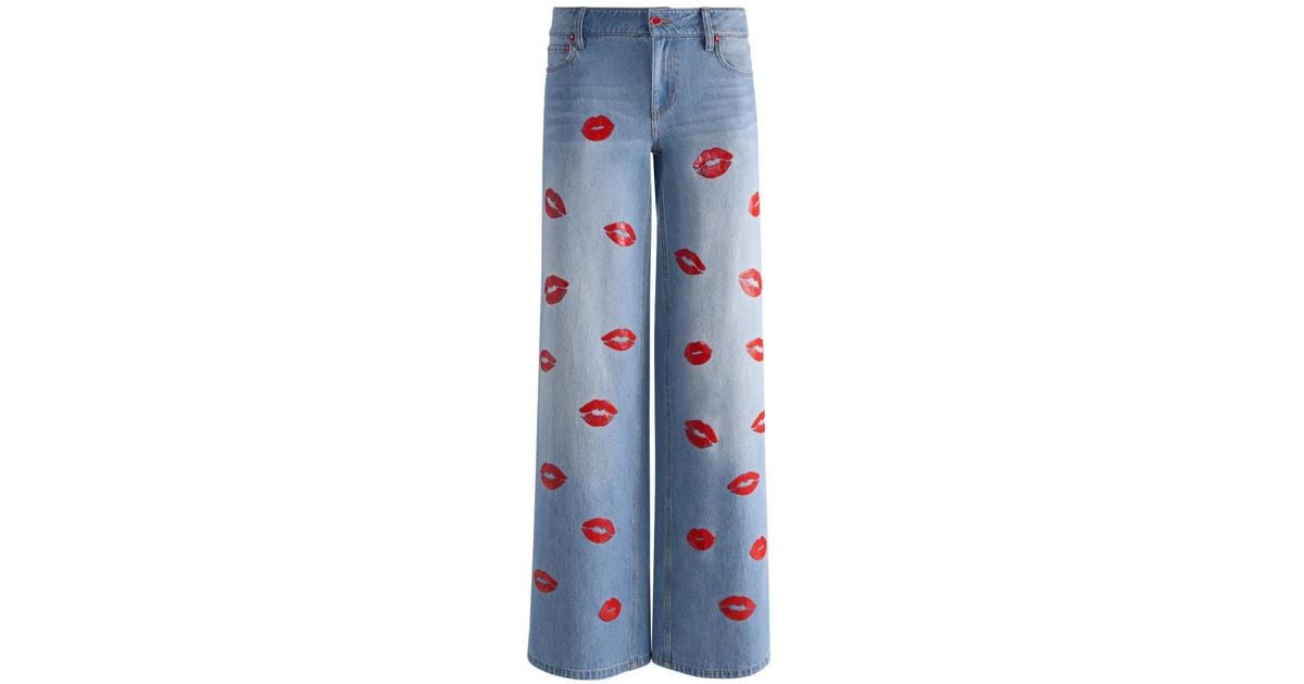 Alice + Olivia Amazing Lips-Print Baggy Jeans in Blue | Lyst UK