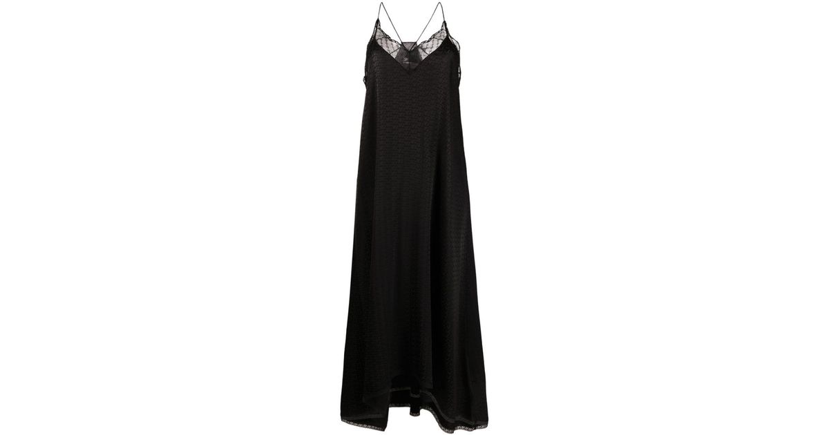 Zadig & Voltaire Lace-trim Slip Midi Dress in Black | Lyst UK