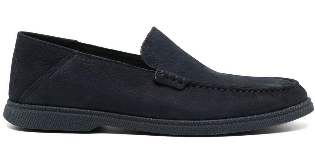 BOSS by HUGO BOSS Sienne Folding-heel Suede Loafers in Blue for Men | Lyst