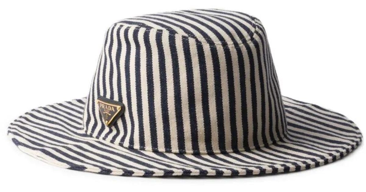 Prada ストライプ ハット ホワイト | Lyst