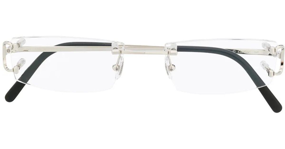 Cartier Rectangular Rimless Glasses in Metallic | Lyst