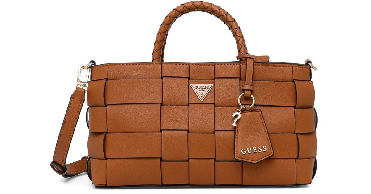 Guess Woven-Design Crossbody Bag in Brown | Lyst UK