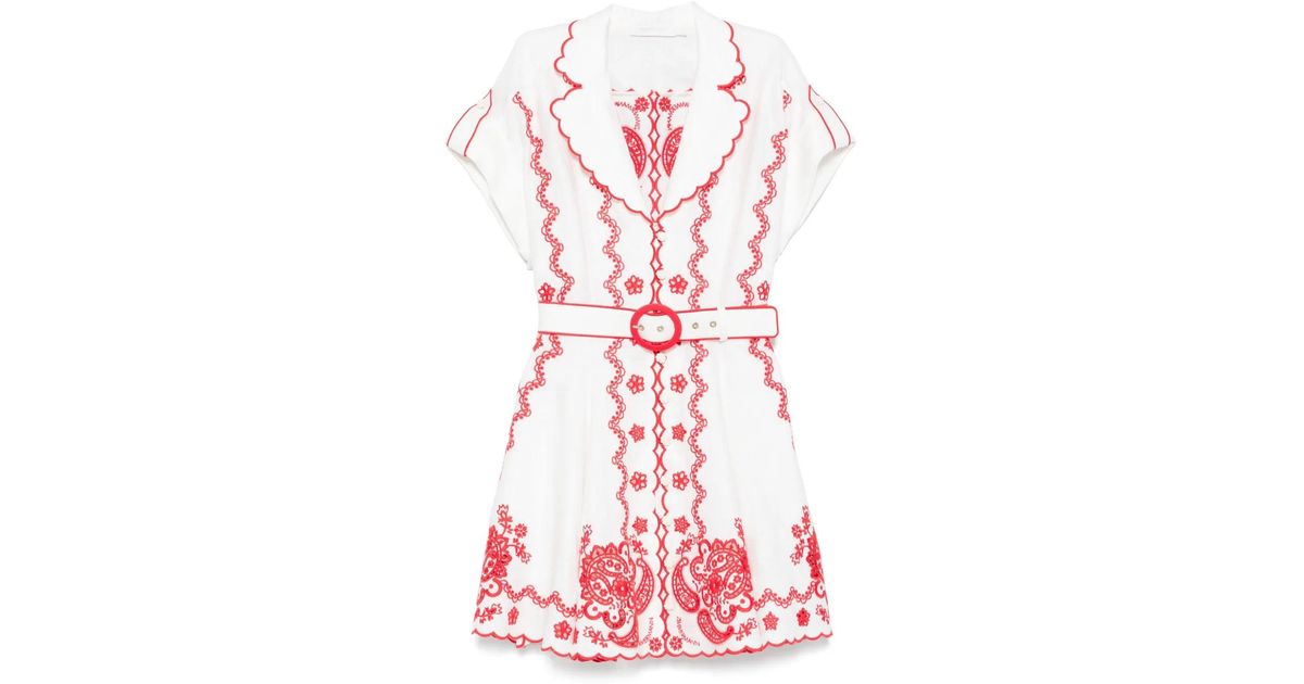 zimmermann lucky embroidered mini dress Zimmermann Lucky Embroidered Mini Dress | Red/White | Size 2