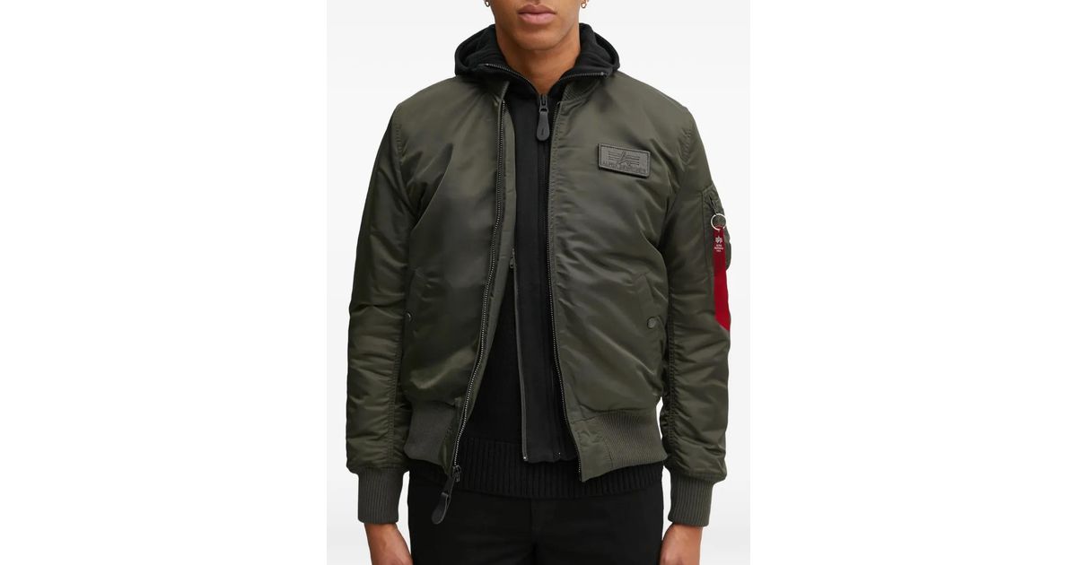 Alpha Industries Hooded Bomber Jacket in Black for Men | Lyst UK