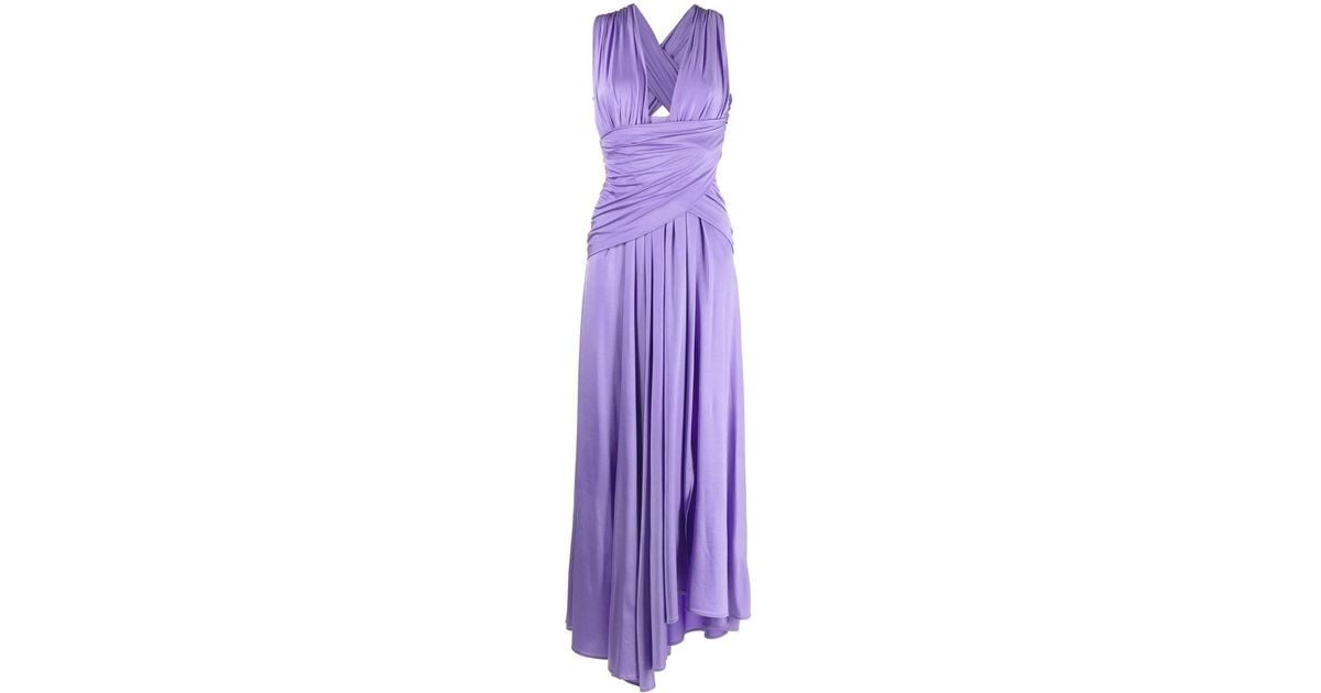 Pinko Satin Plunge-neck Gown in Purple | Lyst