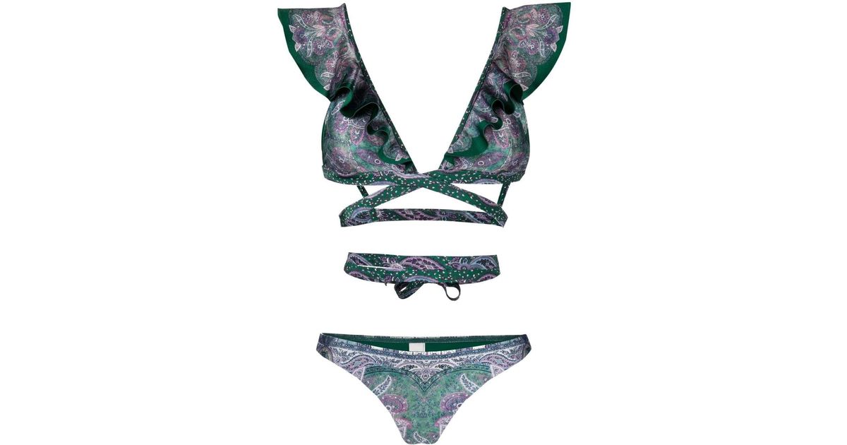 Zimmermann Paisleyprint Frilled Bikini Set in Green Save 8 Lyst