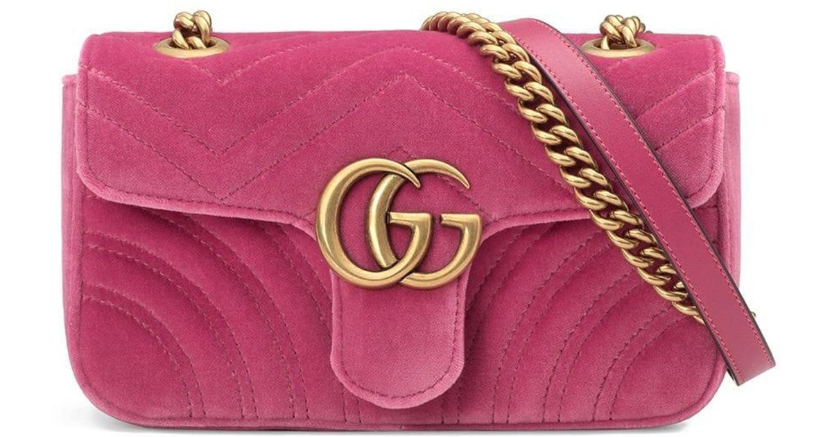 Gucci GG Marmont Mini-Tasche aus Samt in Pink