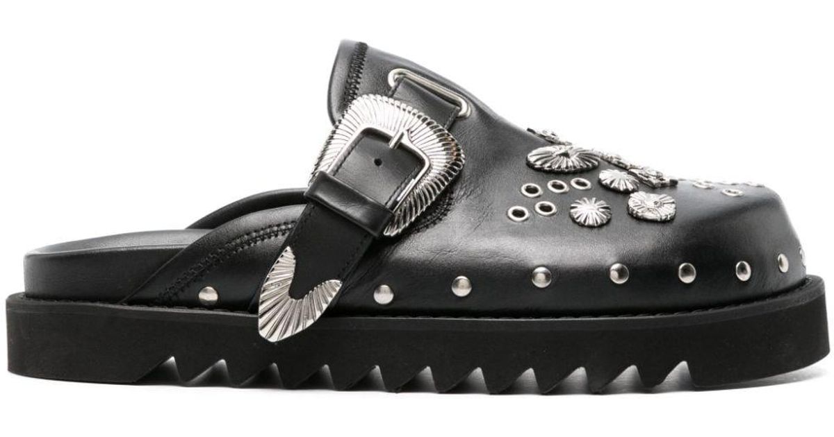 Toga Eyelet-detailing Leather Slides in Black for Men | Lyst