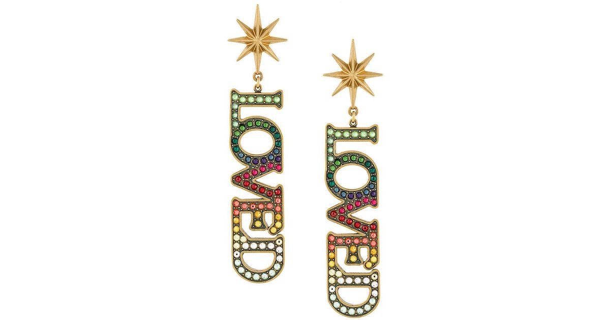 Gucci Loved Pendant Earrings With Crystals in Metallic | Lyst