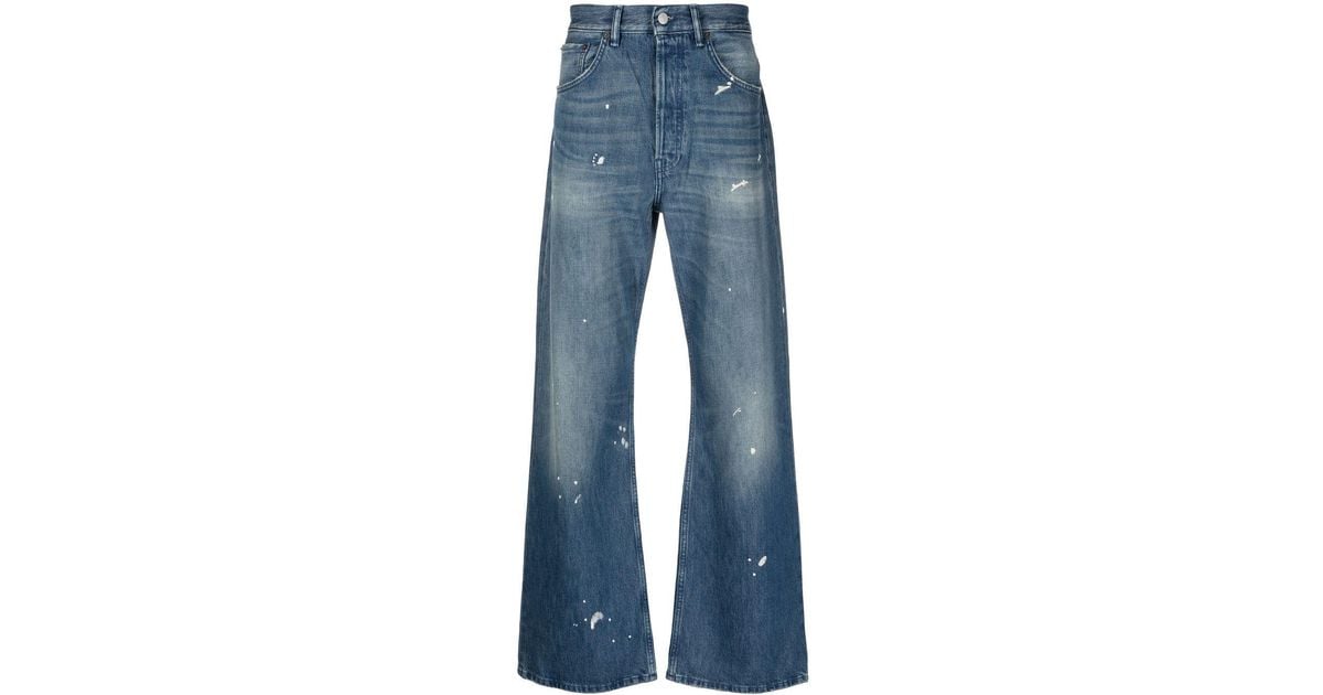 Acne Studios Paint-splatter Wide-leg Jeans in Blue for Men | Lyst