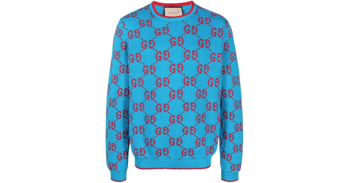 Gucci GG Intarsia-knit Cotton Jumper in Blue for Men | Lyst