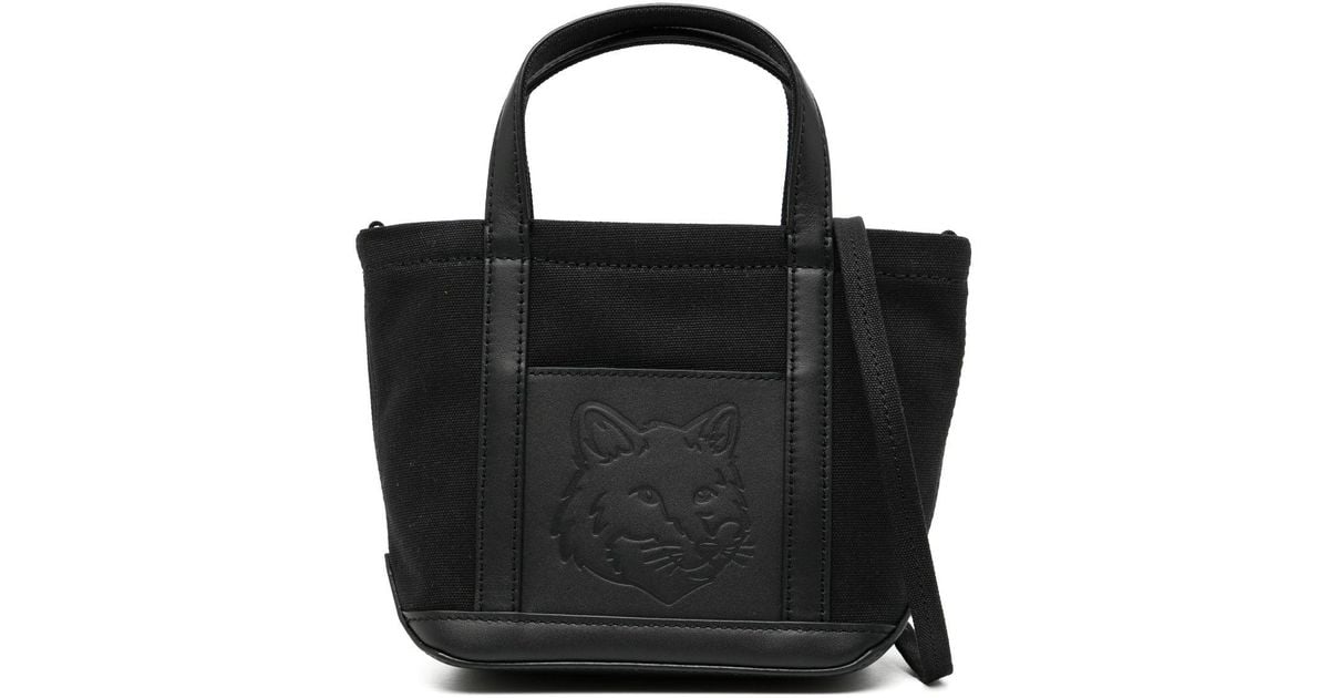 Maison Kitsuné Festive Fox Head Mini Tote Bag in Black | Lyst