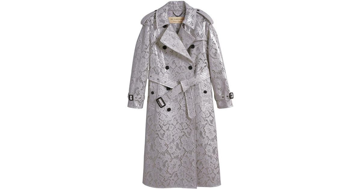 Burberry Laminated Lace Trench Coat in Grey (Grey) | Lyst Australia