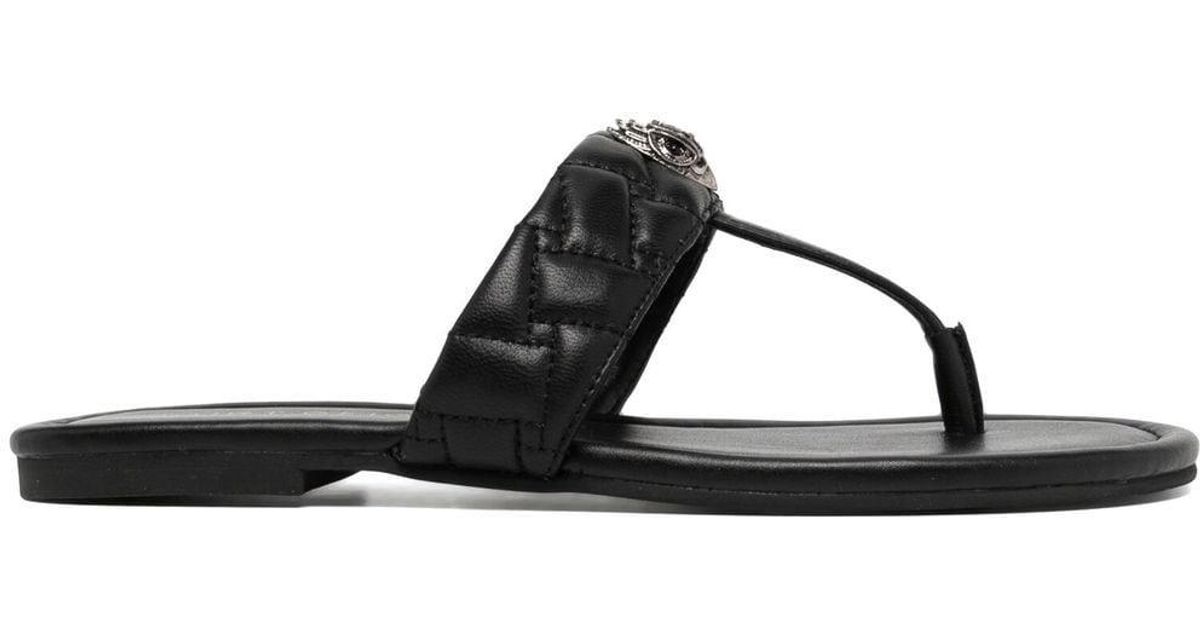 Kurt Geiger Leather Kensington Flat Sandals in Black Lyst UK