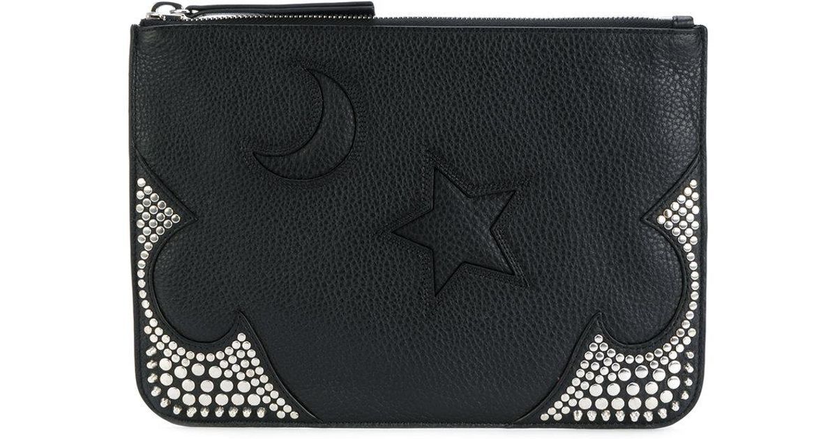 McQ Leather Moon And Star Embossed Clutch in Black - Lyst
