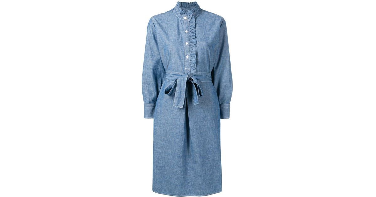 Tory Burch Cotton Ruffle Trim Shirt Dress in Blue - Lyst