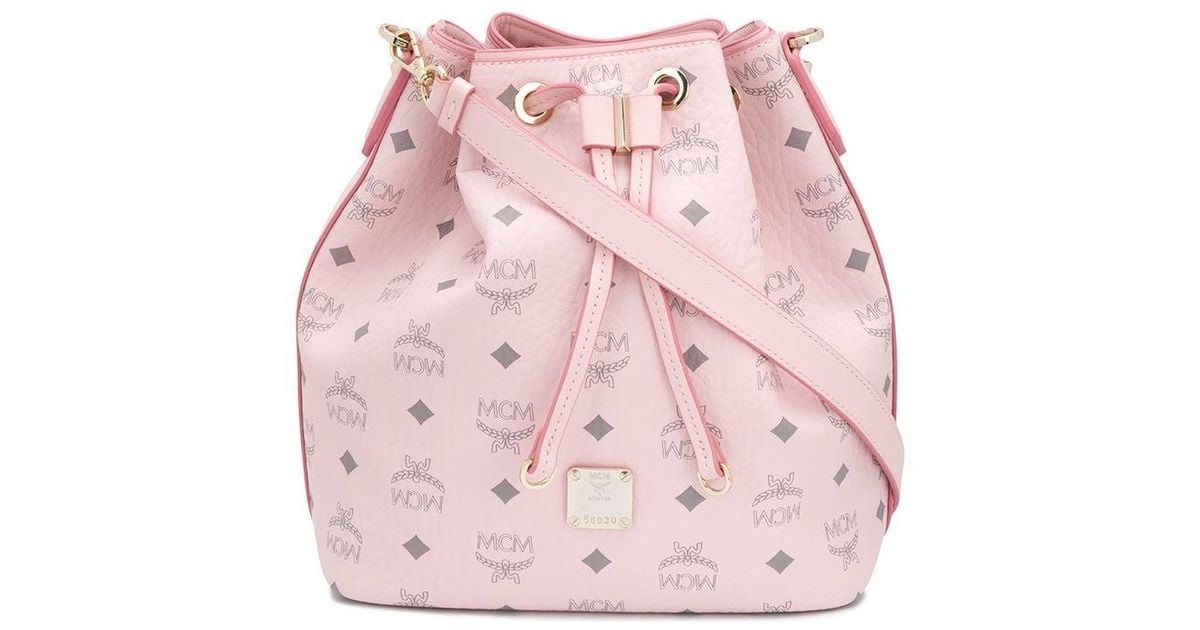 mcm-pink-Logo-Print-Bucket-Bag