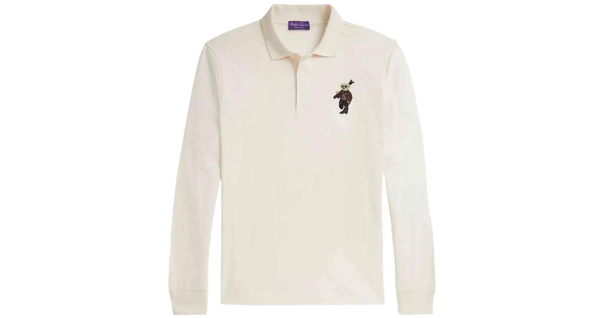 Ralph Lauren Embroidered Long-Sleeve Polo Shirt in White for Men | Lyst UK