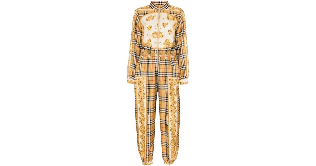Burberry Silk Check Jumpsuit in Yellow 