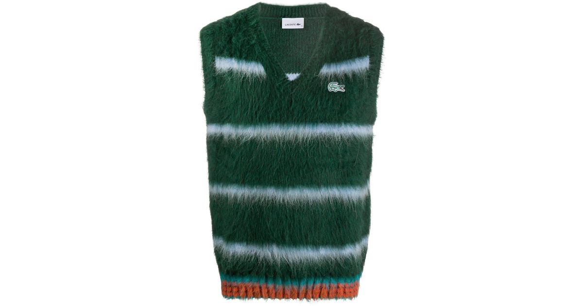 Lacoste Wool Striped Knit Vest in Green for Men Lyst UK
