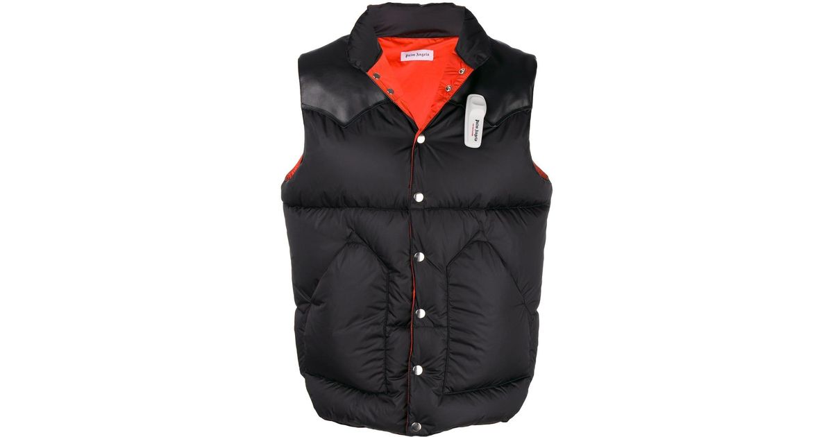 Palm Angels Leather Padded Gilet in Black for Men - Lyst