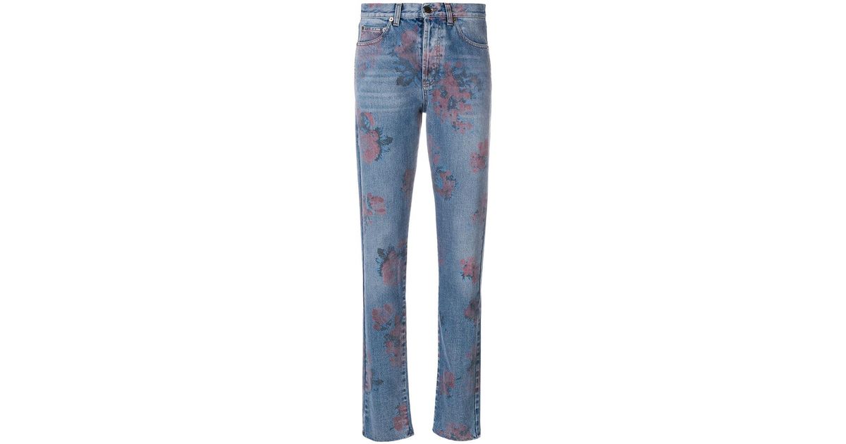 Saint Laurent Floral Print Jeans in Blue | Lyst