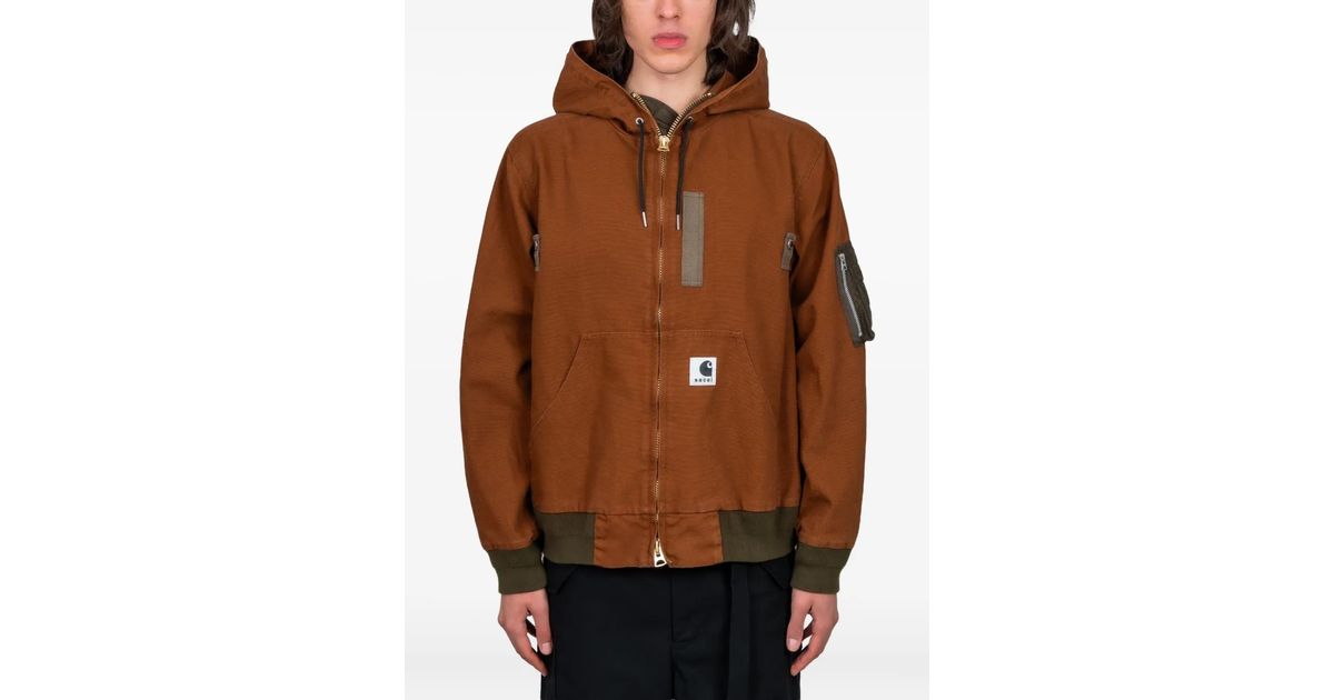 Sacai X Carhartt Wip Washed Duck Hooded Jacket in Brown for Men