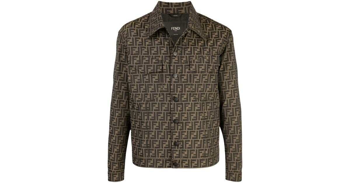 Fendi Men's Logo-jacquard Denim Jacket in Brown for Men - Lyst