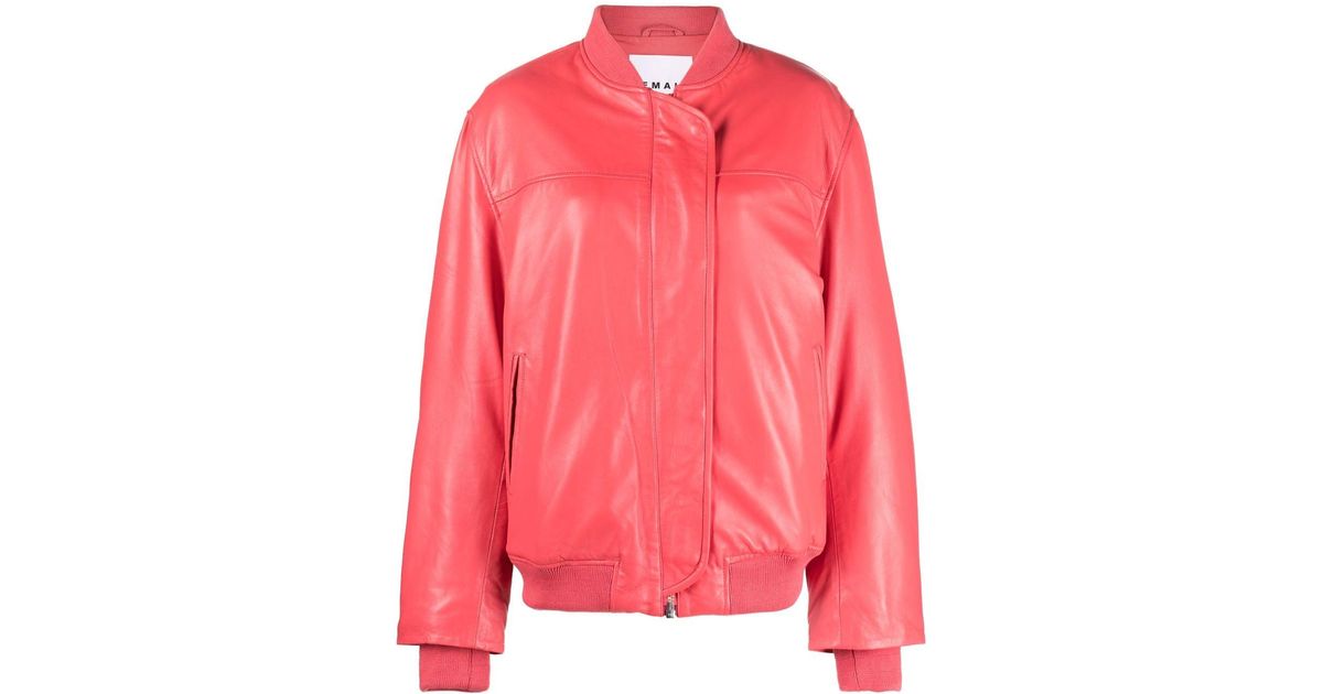 Remain Oversized Leather Bomber Jacket in Pink | Lyst