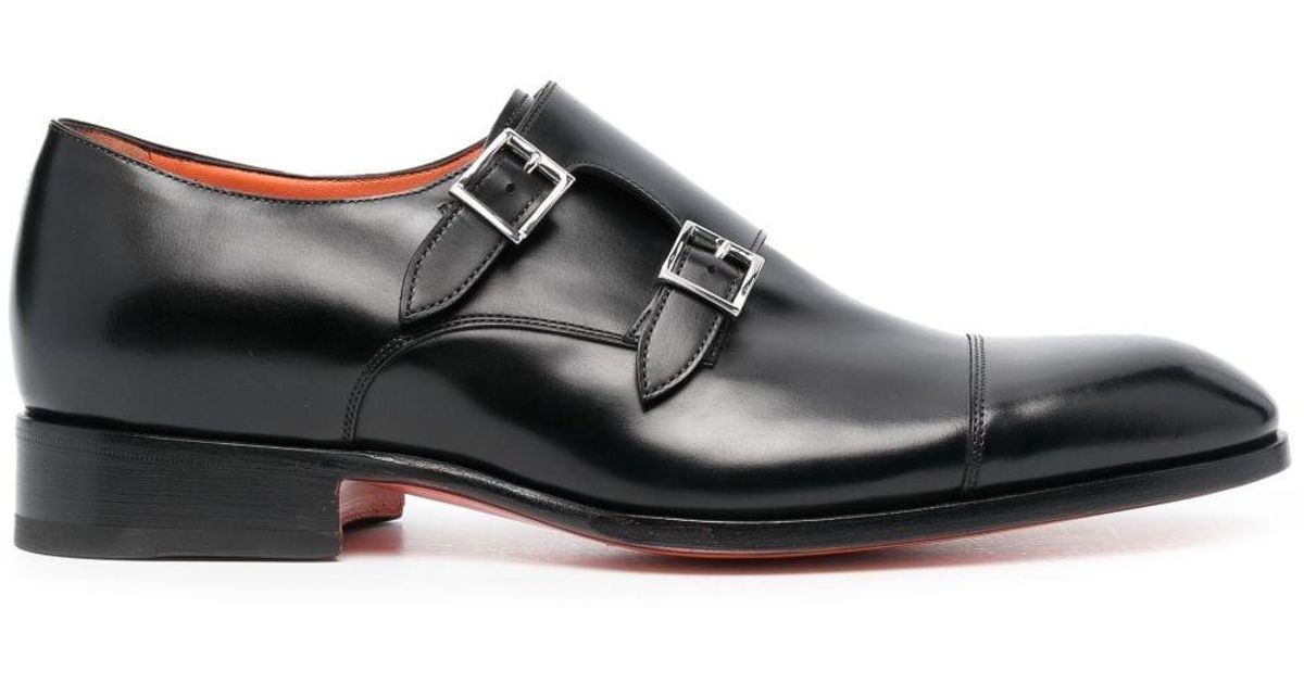 Santoni Patent-finish Leather Monk Shoes in Black for Men | Lyst