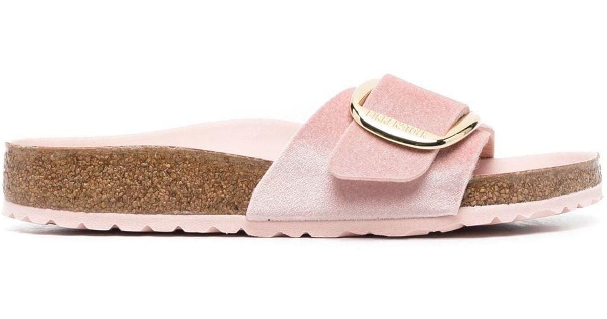 Birkenstock Madrid Big Buckle Velvet Slip-on Sandals in Pink | Lyst