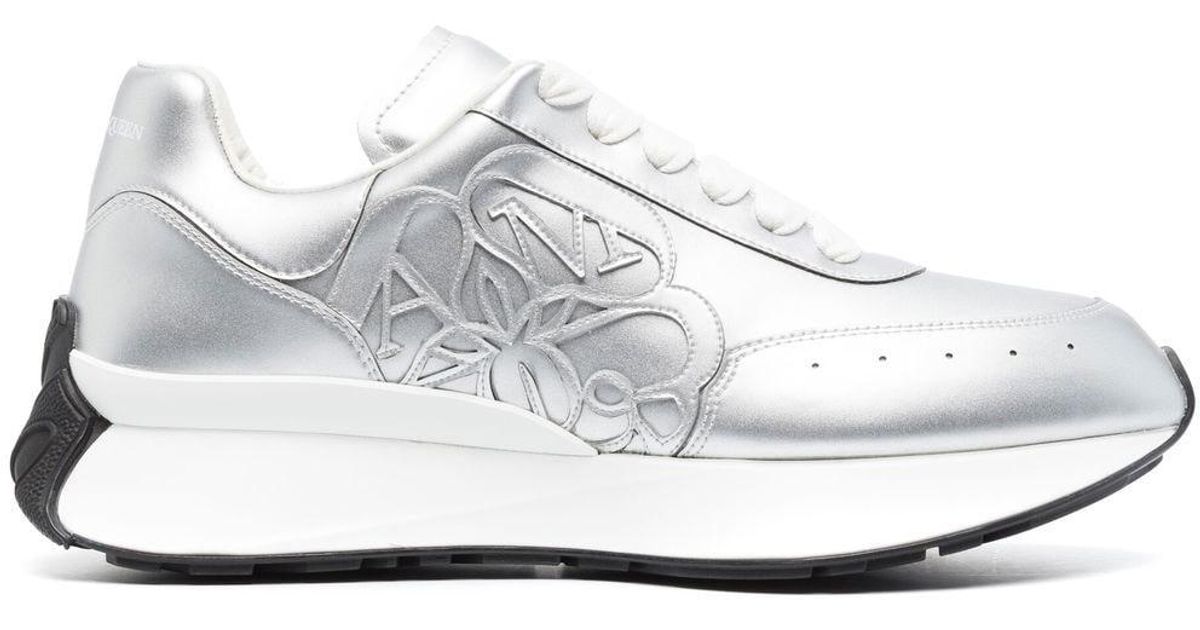 Alexander McQueen Leather Sprint Runner Metalliceffect Sneakers Lyst