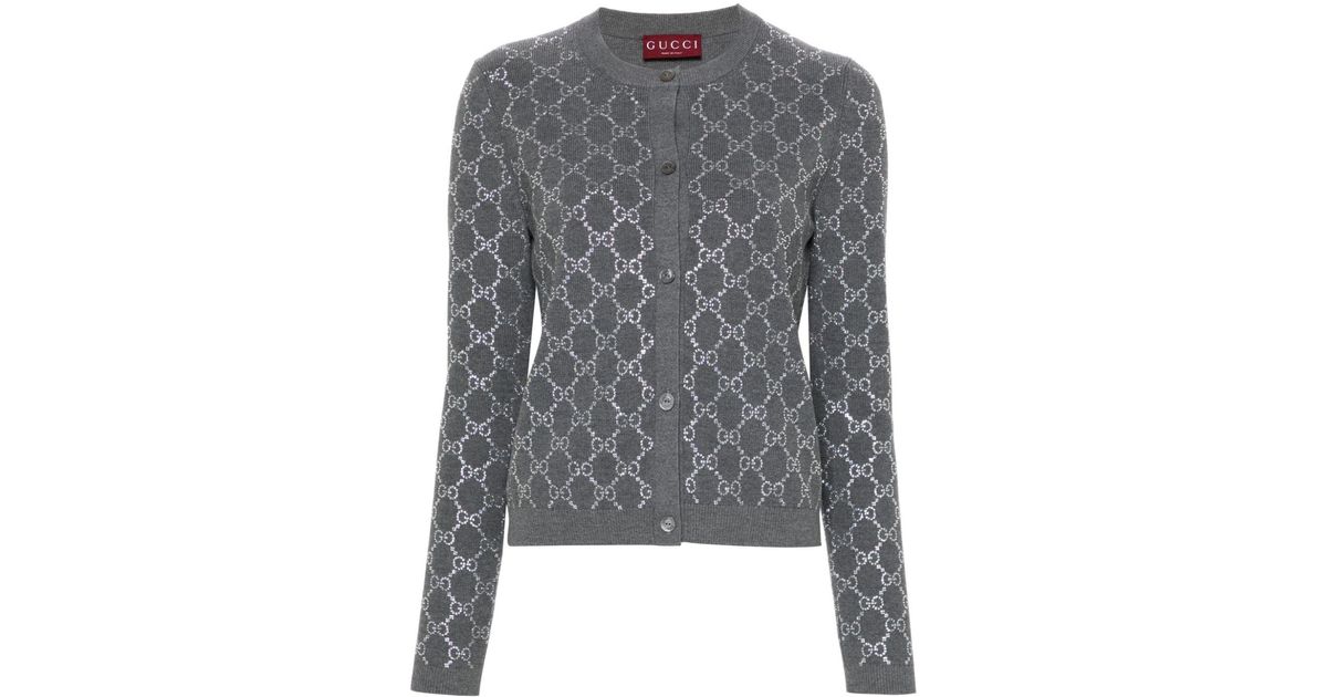 Gucci GG Crystal-embellished Cardigan in Gray | Lyst