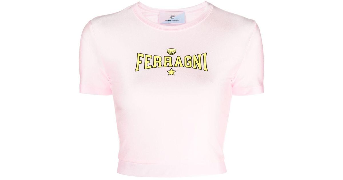 Chiara Ferragni Logo-print Cropped T-shirt in Pink | Lyst