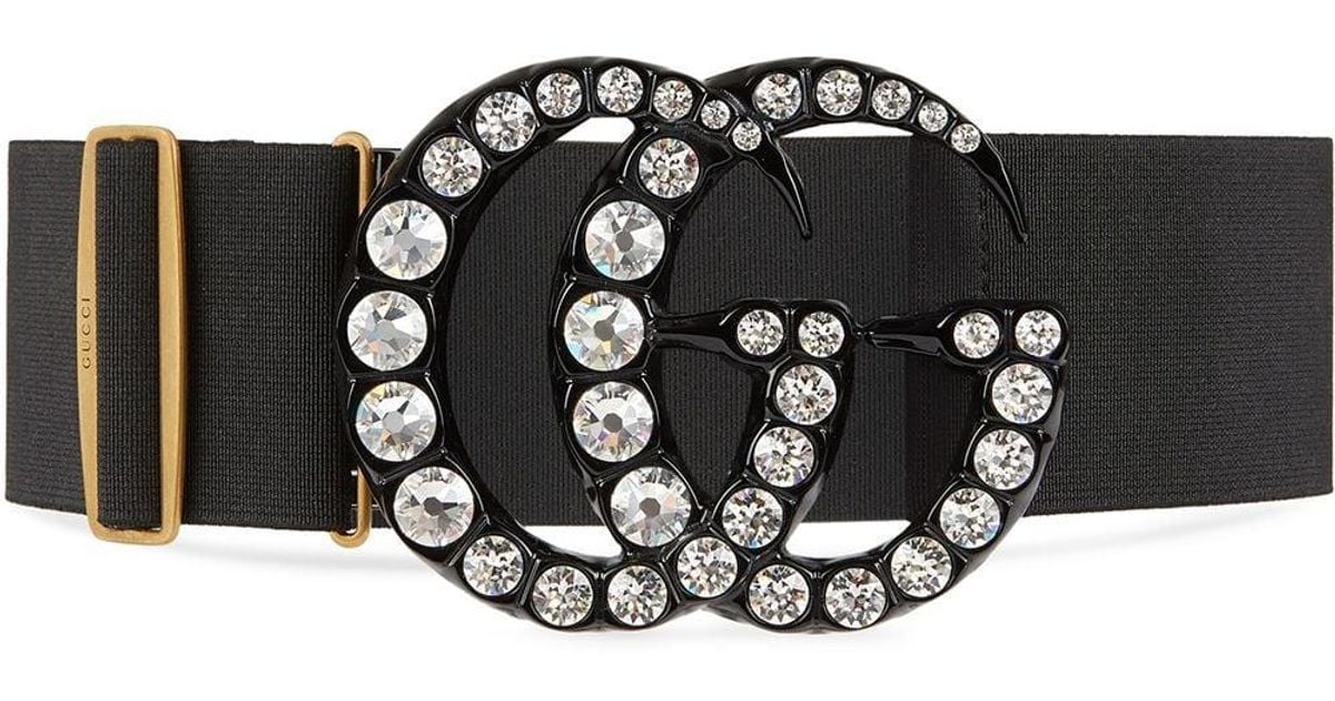 Gucci Elastic Belt With Crystal Double G Buckle in Black | Lyst Gucci Elastic Belt With Crystal Double G Buckle in Black | Lyst