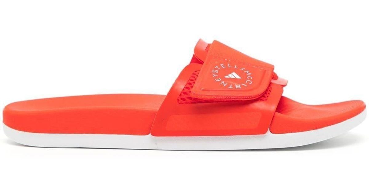 adidas By Stella McCartney Logo-strap Pool Slides in Orange (Red) | Lyst UK