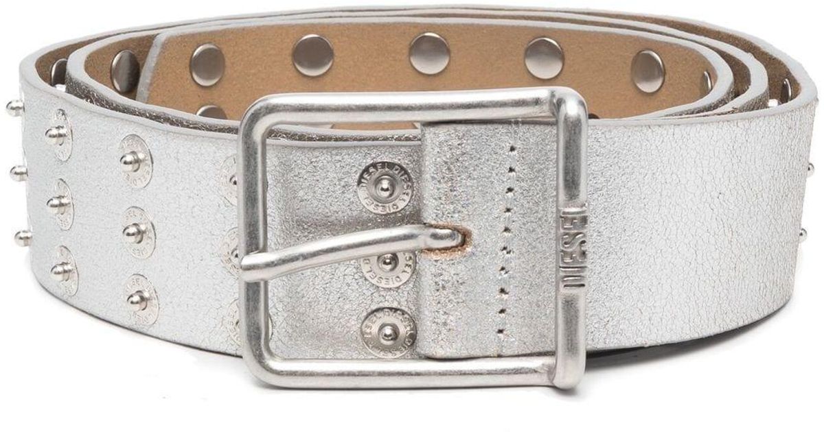 DIESEL Logostudded Metallic Leather Belt in Grey (Grey) for Men Lyst UK