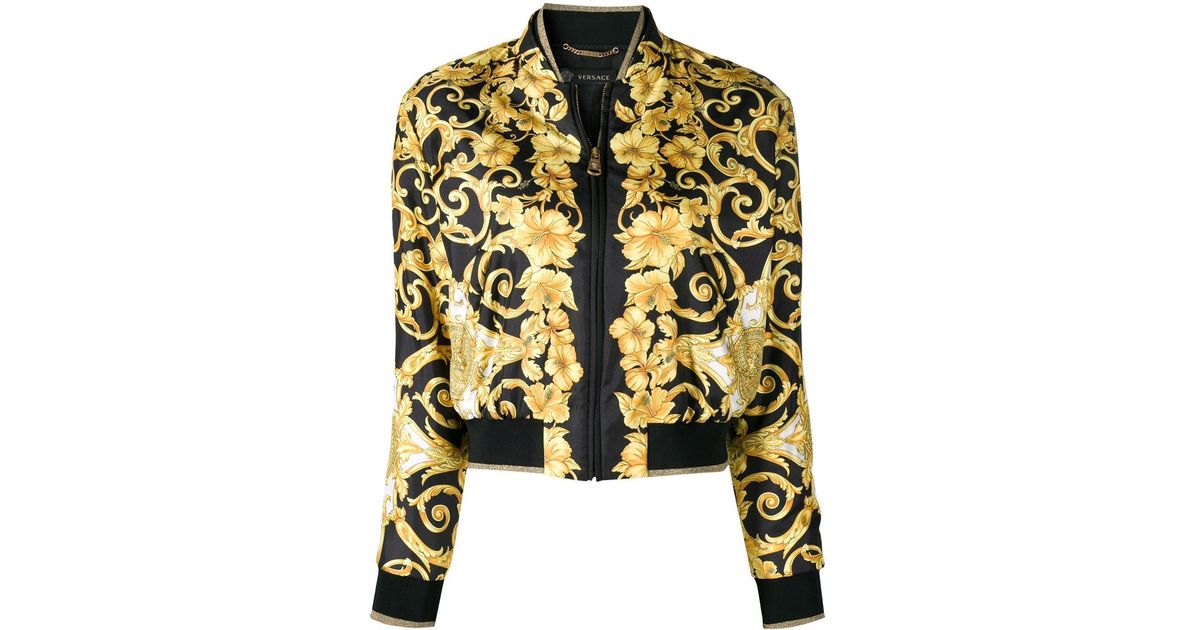 Versace Silk Fitted Bomber Jacket in Black Lyst