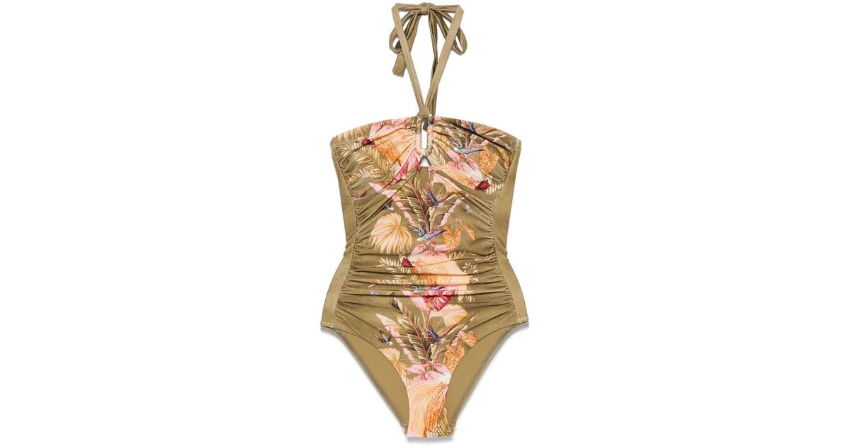 Zimmermann Ascension Floral Ruched Swimsuit in Metallic | Lyst