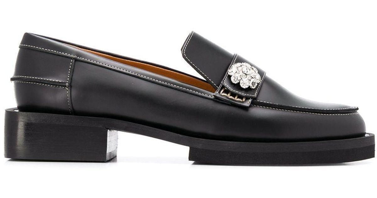 ganni belly croc chunky loafer in black