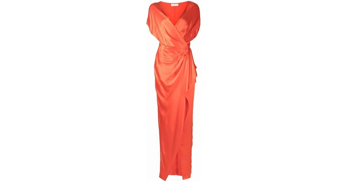 Michelle Mason Robe Portefeuille Longue À Détails Drapés in Red | Lyst