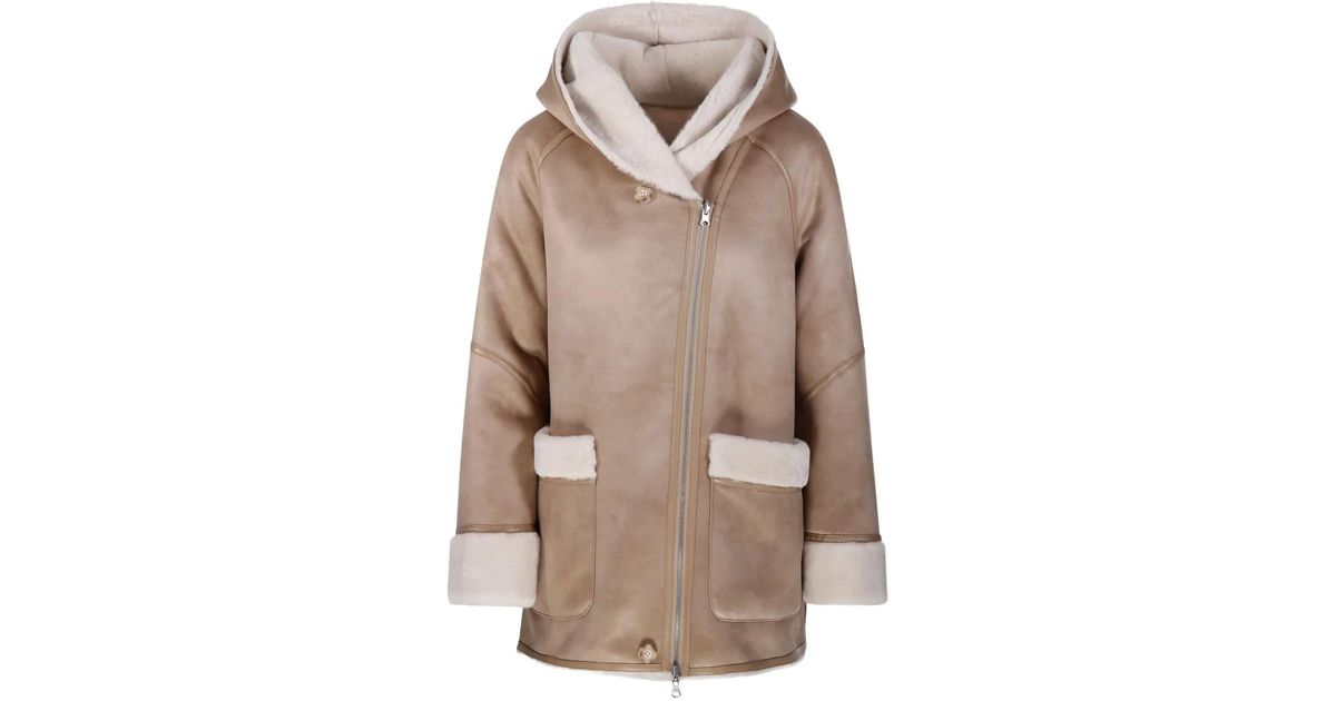 Urbancode Hooded Shearling Coat in Natural | Lyst
