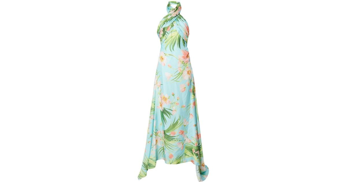 Carolina Herrera Floral-print Necklace-detail Gown in Green | Lyst