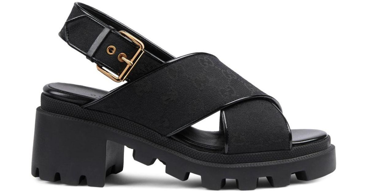 Gucci GG Supreme Lug Sole Sandals in Black | Lyst